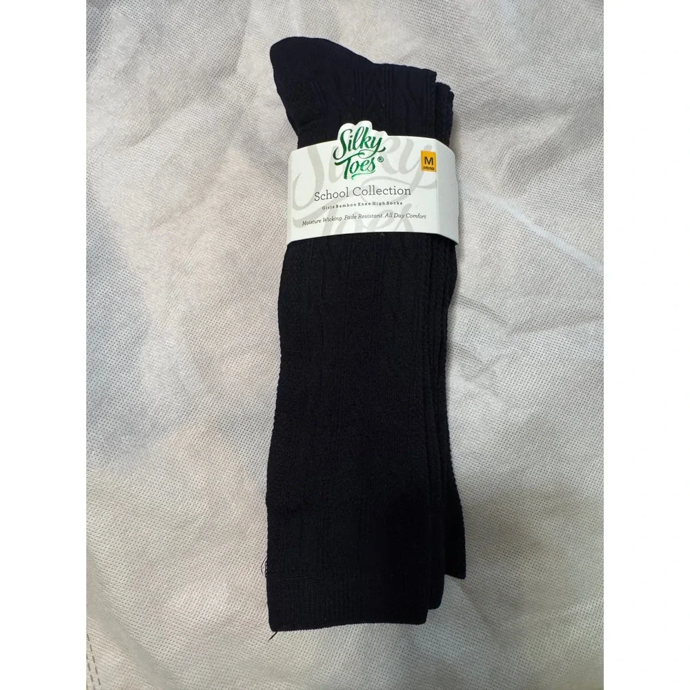 Silky Toes Girls Bamboo Knee High Socks 3 Pack Navy Blue School Coll Size‎ M